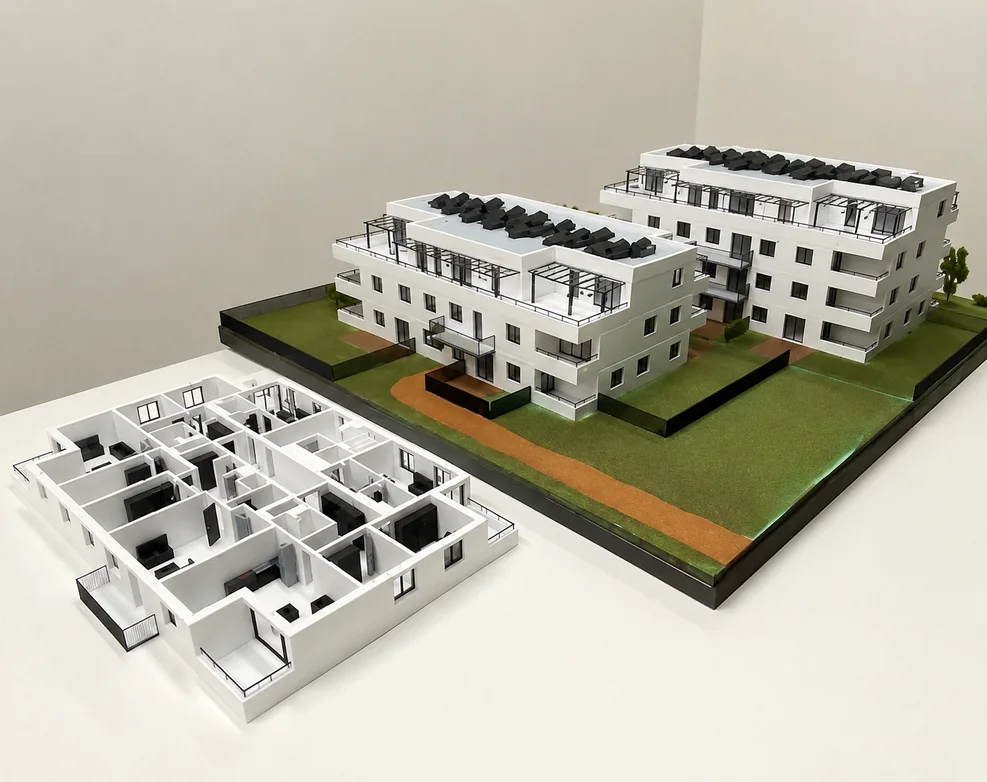 3D tištěný model bytového domu v Kbelicích